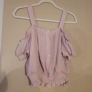 Guess Pink Off Shoulder Smocked Top